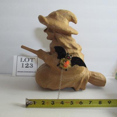 Lot 123:  Halloween Paper Mache Witch and Bat