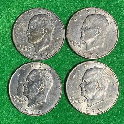 1972 Ike Dollar Coins 4 X Retro, Eisenhower Coinage Circulated Money, Eagle Moon, Lunar, Numismatica, Jewelry Supply, NASA, Space, Apollo 11