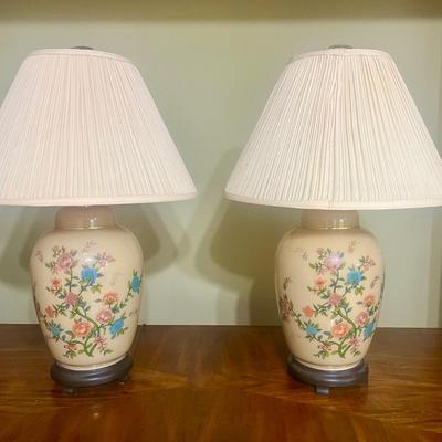 Pair of Floral 3-Way Lamps