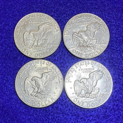 1974 Ike Dollar Coins 4 X Retro, Eisenhower Coinage Circulated Money, Eagle Moon, Lunar, Numismatica, Jewelry Supply, NASA, Space, Apollo 11