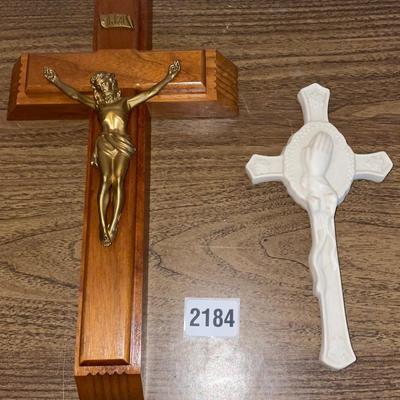 Authentic Wood Gold Corpus Crucifix Set and Ceramic Praying hands Crucifix