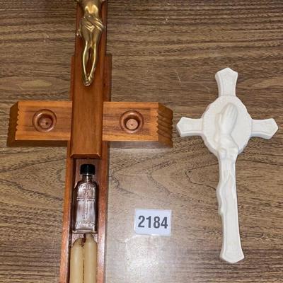 Authentic Wood Gold Corpus Crucifix Set and Ceramic Praying hands Crucifix