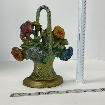 -269- VINTAGE | Antique Cast Iron Flower Basket Doorstop