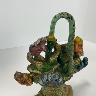 -269- VINTAGE | Antique Cast Iron Flower Basket Doorstop