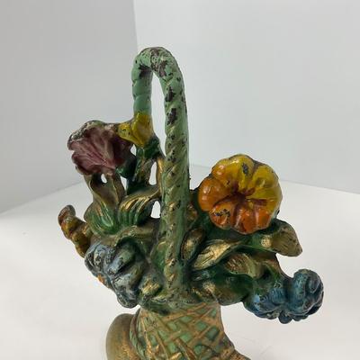 -269- VINTAGE | Antique Cast Iron Flower Basket Doorstop