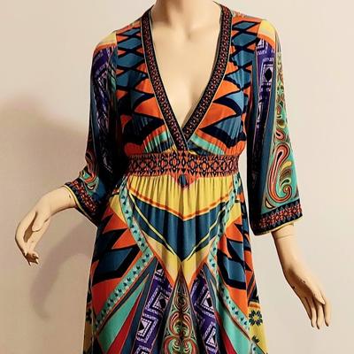 Stunning Vtg Kaftan Abstract maxi dress