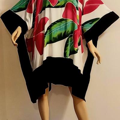 Vtg 1970s Abstract Hand Printed Kaftan dress