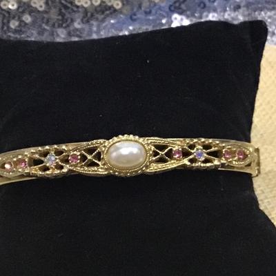 Vintage Locking Bracelet with Pink Rhinestone
