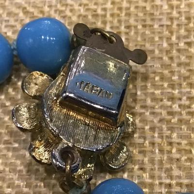 Vintage Blue Milk Glass knotted Strand Necklace - Japan