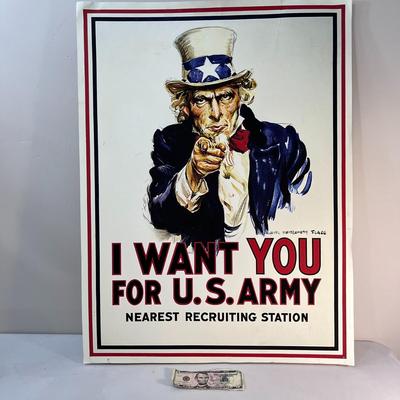 LARGE UNCLE SAM â€œI WANT YOU FOR U.S. ARMYâ€ RECRUITING POSTER