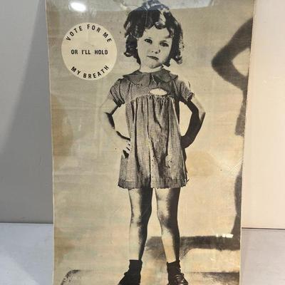 VINTAGE SHIRLEY TEMPLE â€œVOTE FOR ME OR Iâ€™LL HOLD MY BREATHâ€ POSTER