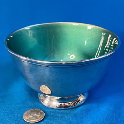 GLEAMING TOWLE SILVERPLATE, GREEN ENAMELED FOOTED BOWL â€œE.P.â€