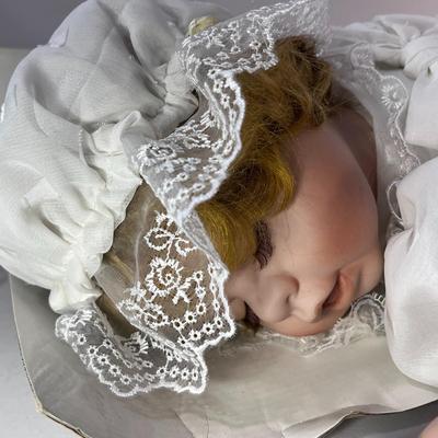 LIFE-LIKE PORCELAIN SLEEPING BABY DOLL WITH SATIN PAD NEW IN PACKAGE