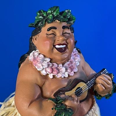 ALOHA BOBBLE HAPPY HAWAIIAN UKELELE PLAYER WITH GRASS SKIRT, LEI, HEADPIECE