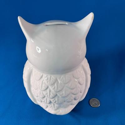 WHITE CERAMIC OWL COIN BANK