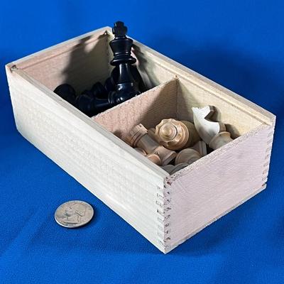 CARVED WOOD IMPORTED FROM FRANCE CHESS SET IN WOOD BOX, IN RED TOY BOX