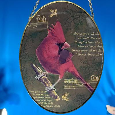 GILT FOIL EDGE GLASS WINDOW HANGING RED CARDINAL