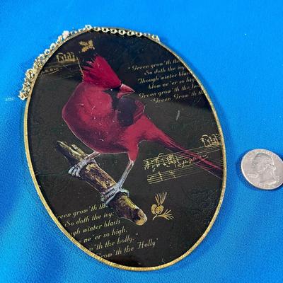GILT FOIL EDGE GLASS WINDOW HANGING RED CARDINAL