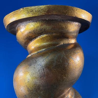 LARGE SWIRLED TERRA COTTA? PEDESTAL ANTIQUE GOLD-LIKE FINISH