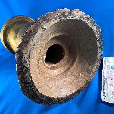 LARGE SWIRLED TERRA COTTA? PEDESTAL ANTIQUE GOLD-LIKE FINISH