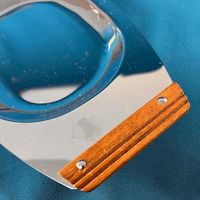 KROMEX MID CENTURY MODERN CHROME AND WOOD SERVING DISH