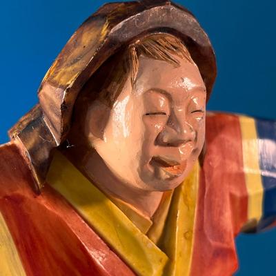 CARVED PAINTED JAPANESE LOOOONG SLEEVED CHARACTER FIGURE ARTIST CIPHERED