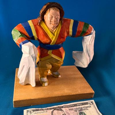 CARVED PAINTED JAPANESE LOOOONG SLEEVED CHARACTER FIGURE ARTIST CIPHERED