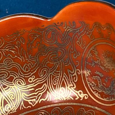 JAPANESE GOLDEN DRAGON ON CINNABAR RED BACKGROUND RICE BOWL