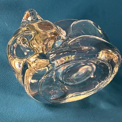 CLEAR GLASS CURLED UP SLEEPING CAT VOTIVE CANDLE HOLDER