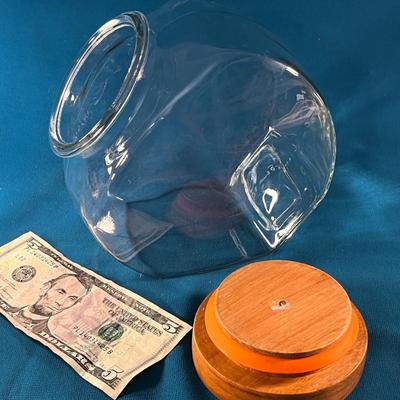 DRUGSTORE PENNY CANDY JAR WITH WOOD STOPPER LID