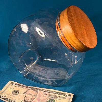 DRUGSTORE PENNY CANDY JAR WITH WOOD STOPPER LID