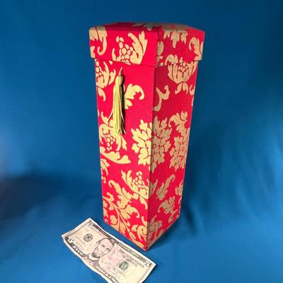 FANCY CHINESE FABRIC COVERED TALL BOX WITH TASSEL
