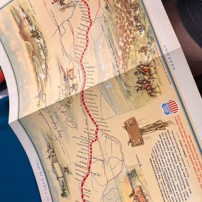 ILLUSTRATED PONY EXPRESS ROUTE MAP AUTOGRAPHED by GRANT SULLIVAN TV STAR