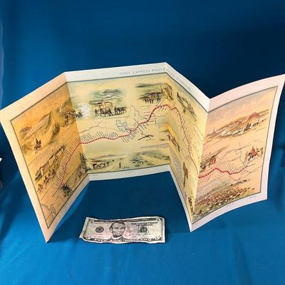 ILLUSTRATED PONY EXPRESS ROUTE MAP AUTOGRAPHED by GRANT SULLIVAN TV STAR