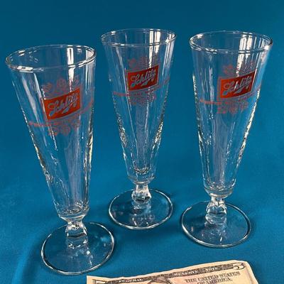 SET OF 3 SLENDER FOOTED BEER GLASSES â€œSCHLITZâ€ LOGO