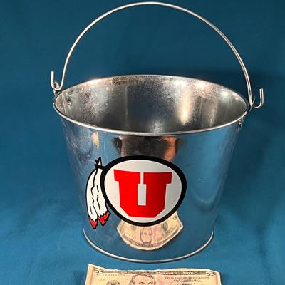 SHINY METAL UNIVERSITY OF UTAH UTES BUCKET 
