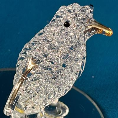 ADORABLE BLOWN GLASS PENGUIN w/METALLIC BEAK ON MIRROR BASE
