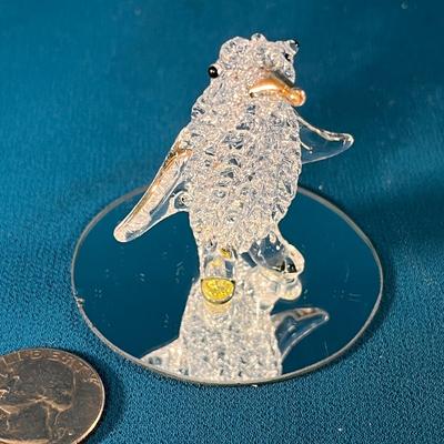 ADORABLE BLOWN GLASS PENGUIN w/METALLIC BEAK ON MIRROR BASE