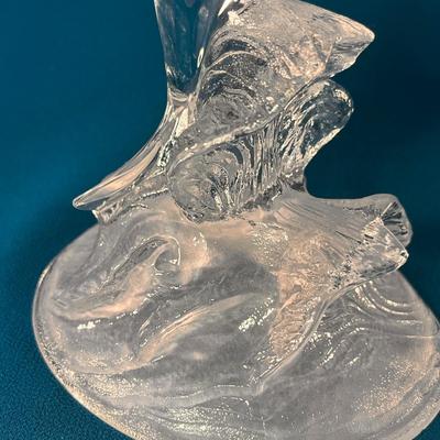 PRETTY GLASS DOLPHIN JUMPING OUT OF WAVES SCULPTURE