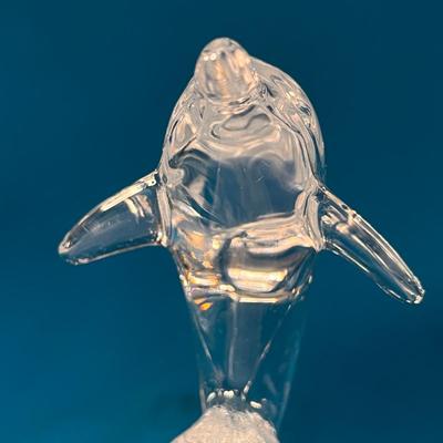 PRETTY GLASS DOLPHIN JUMPING OUT OF WAVES SCULPTURE