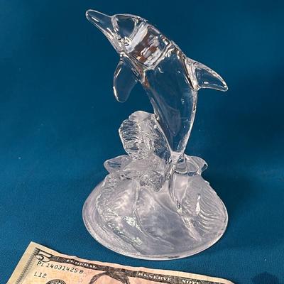 PRETTY GLASS DOLPHIN JUMPING OUT OF WAVES SCULPTURE