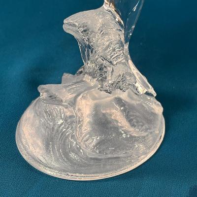 PRETTY GLASS DOLPHIN JUMPING OUT OF WAVES SCULPTURE
