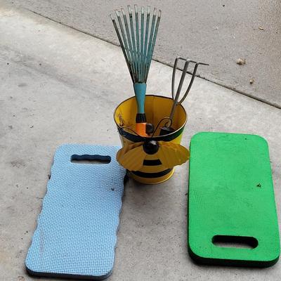 Gardening Tools, Kneel Pads, and Metal Bee Pot