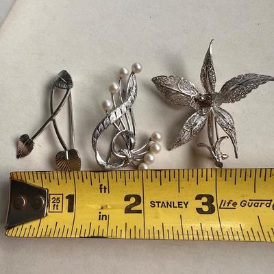 3 Vintage Brooches - Sterling Silver, Gold Filled