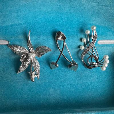 3 Vintage Brooches - Sterling Silver, Gold Filled