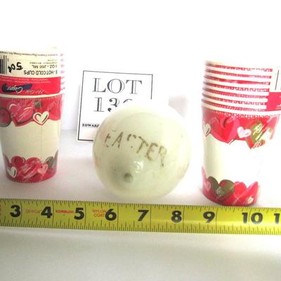 Lot of Vintage Valentines Day Paper Cups and Antique Milk Glass Easter Egg