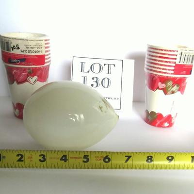 Lot of Vintage Valentines Day Paper Cups and Antique Milk Glass Easter Egg