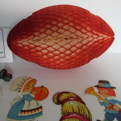 Lot of Decorative Thanksgiving Paper Items, Honeycomb Football, Turkey, More