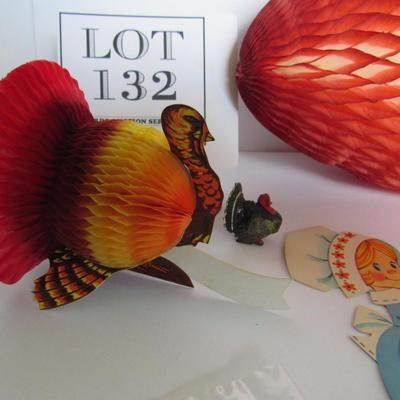 Lot of Decorative Thanksgiving Paper Items, Honeycomb Football, Turkey, More