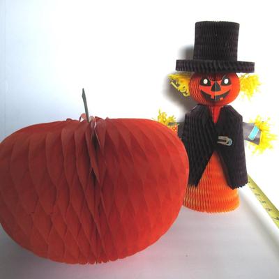 Halloween Honeycomb Scarecrow, Pumpkin, Bat Garland and Door Hanger